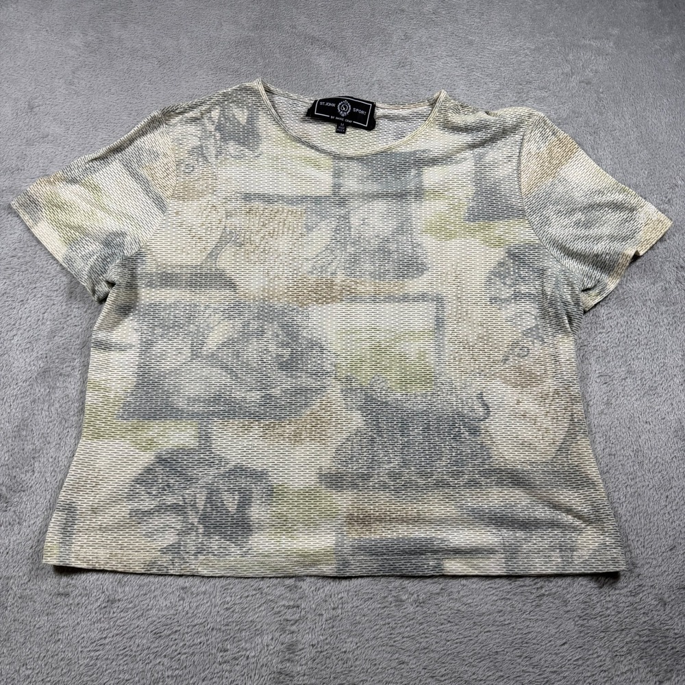 St John Sport Marie Gray Top Women Medium Multi Green Gray Knit Roman Abstract